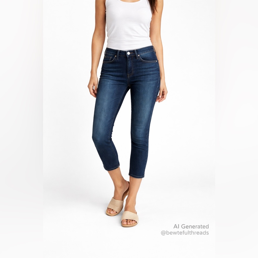Cropped Skinny Jeans Blue Stretch Casual Everyday Denim Capri 27
